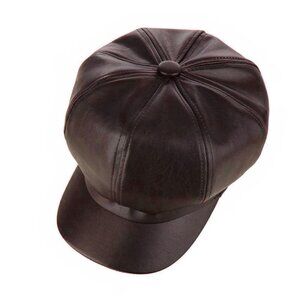 Diona J Women Man Coffee Brown PU Leather Beret Artist Golf Newsboy Cap Vintage